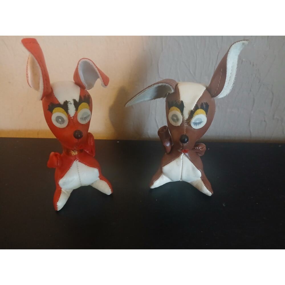 Vintage Anthropomorphic Kitsch MCM Japanese Export Vinyl Dog Set of 2